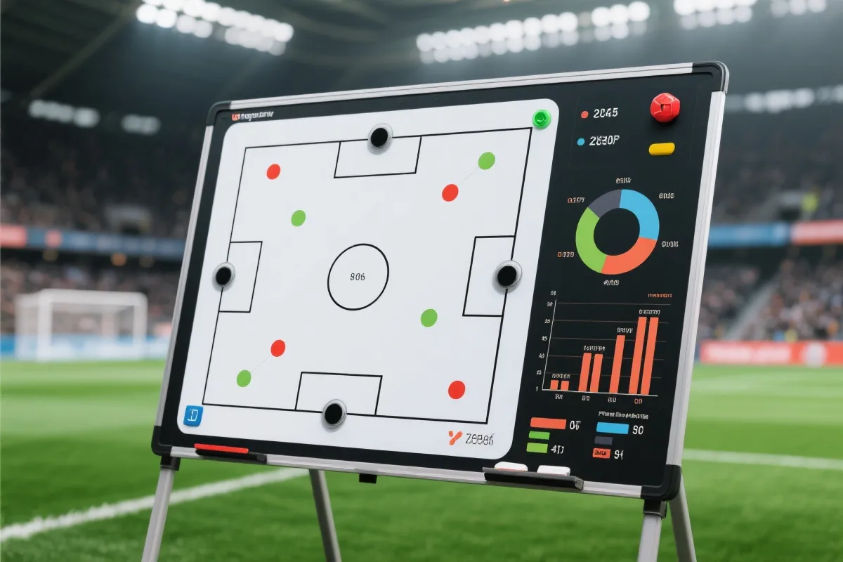 足球比赛战术板与统计图表，现代风格